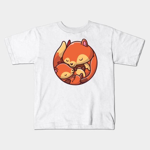 Cute Mommy Fox With Baby Fox Kids T-Shirt by Catalyst Labs